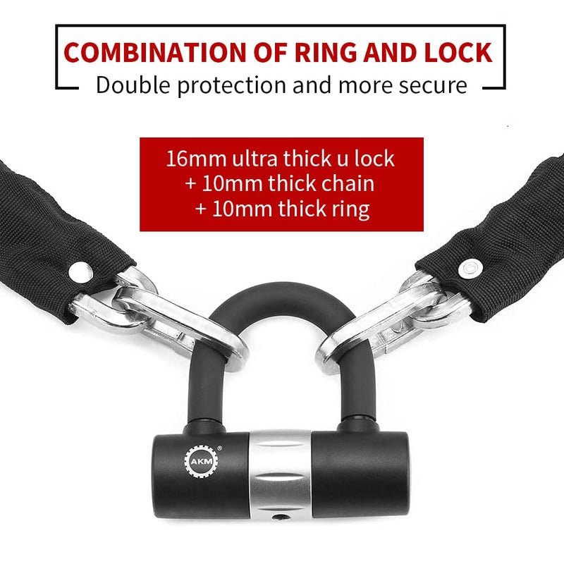 AKM Anti-Theft Bike Lock 3foot/90cm Long Heavy Duty Chain Lock Durable 10mm Thick Chains with 4 Keys Security 16mm U Lock for Bicycle,Scooter,Moped,Motorcycle,Gates - Image 5